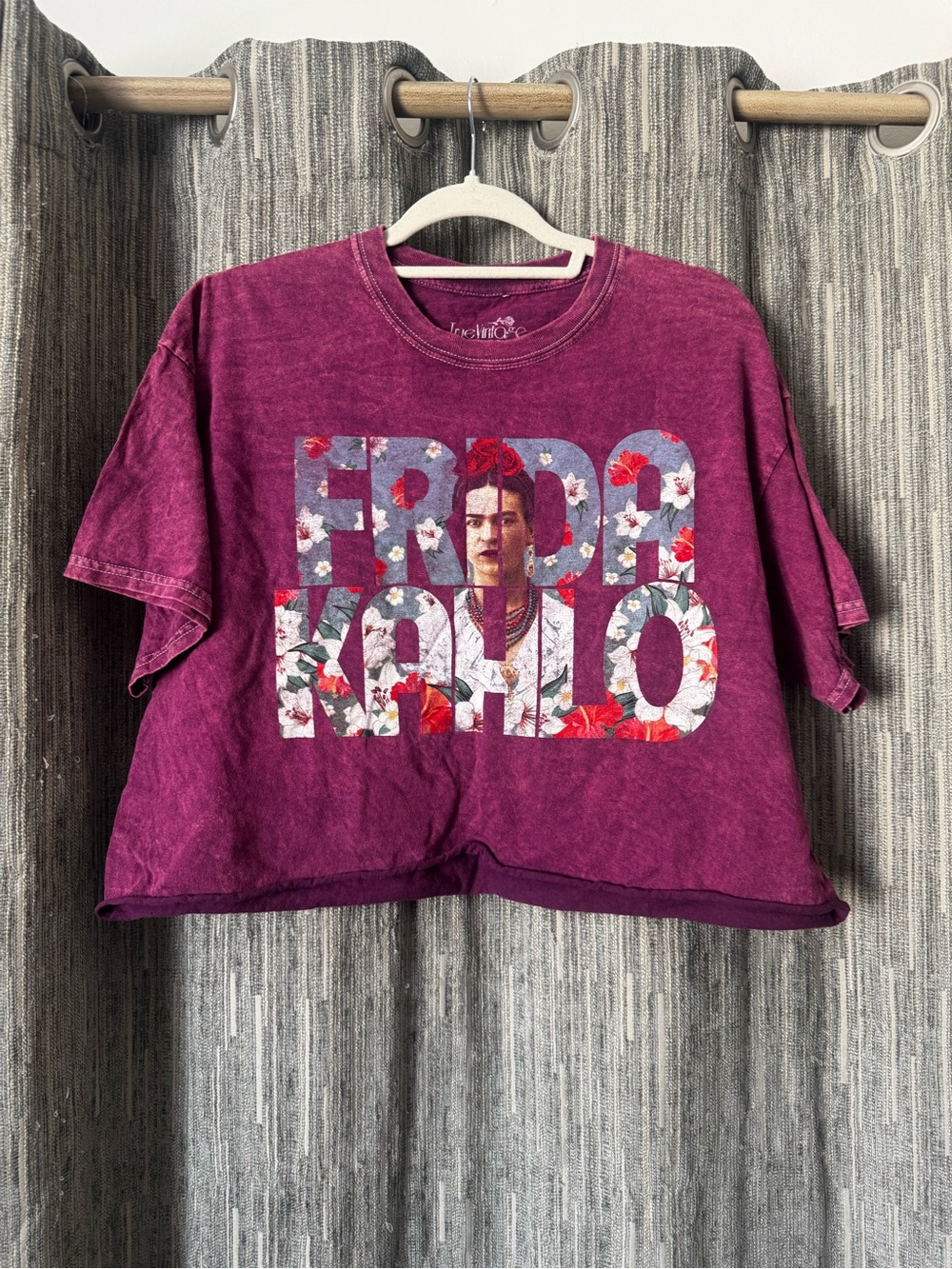 Frida Kahlo Crop Top - Burgundy Floral Graphic